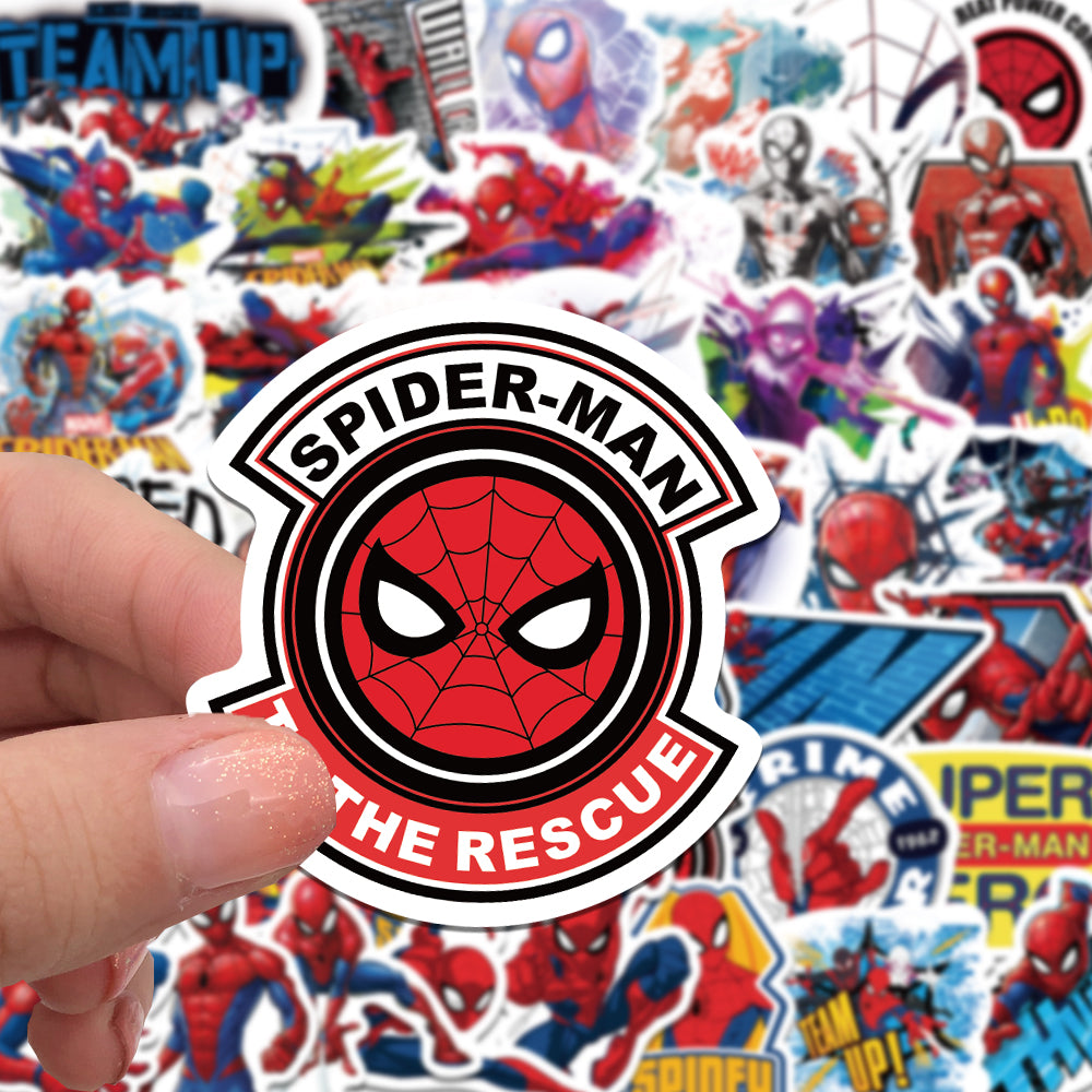 Marvel Spider-Man Waterproof PVC Stickers Cartoon Collectible Decoration 50PCS Per Pack