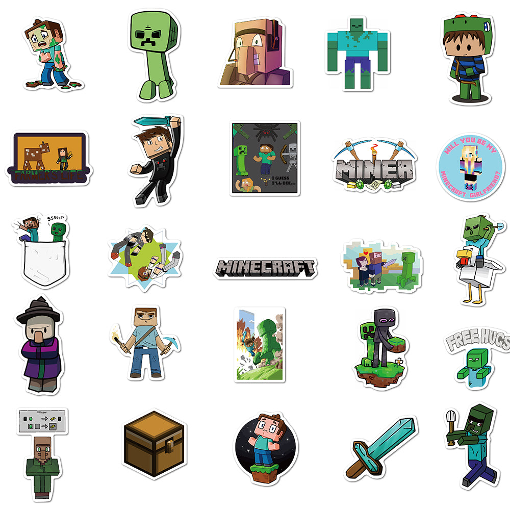 Minecraft Waterproof PVC Stickers Cartoon Collectible Decoration 50PCS Per Pack