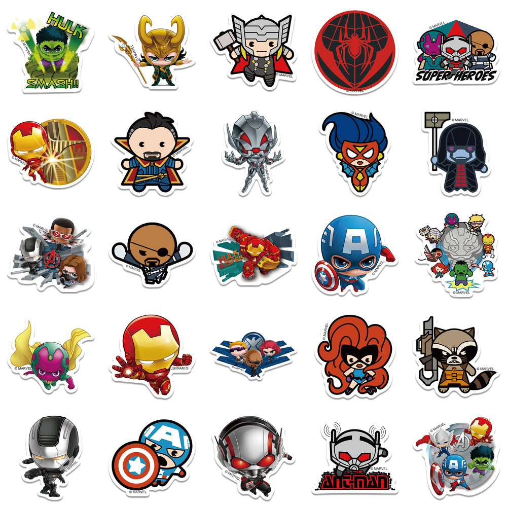 Marvel The Avengers Waterproof PVC Stickers Cartoon Collectible Decoration 50PCS Per Pack