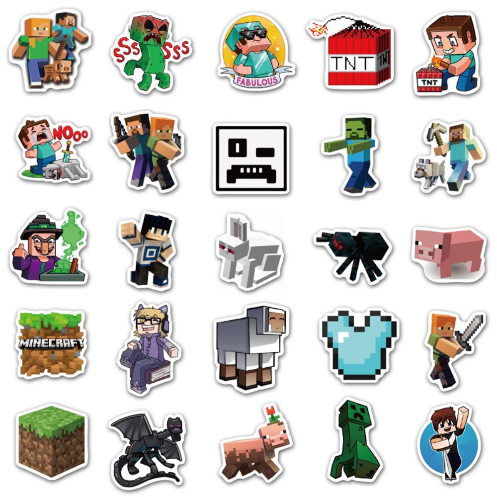 Minecraft PVC Stickers Waterproof Cartoon Collectible Decoration 50PCS Per Pack