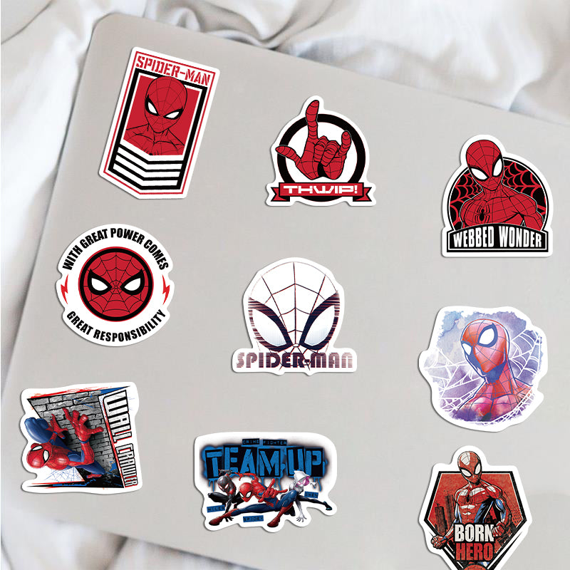 Marvel Spider-Man Waterproof PVC Stickers Cartoon Collectible Decoration 50PCS Per Pack